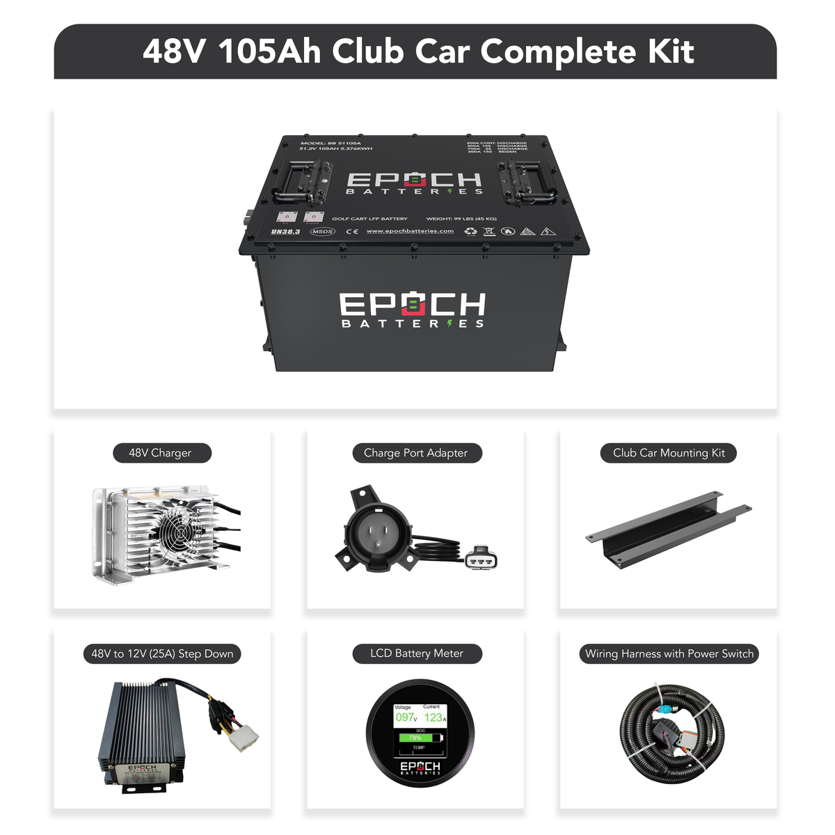 48V 105Ah Golf Cart Battery Complete Kit - Lithium (LiFePO4)