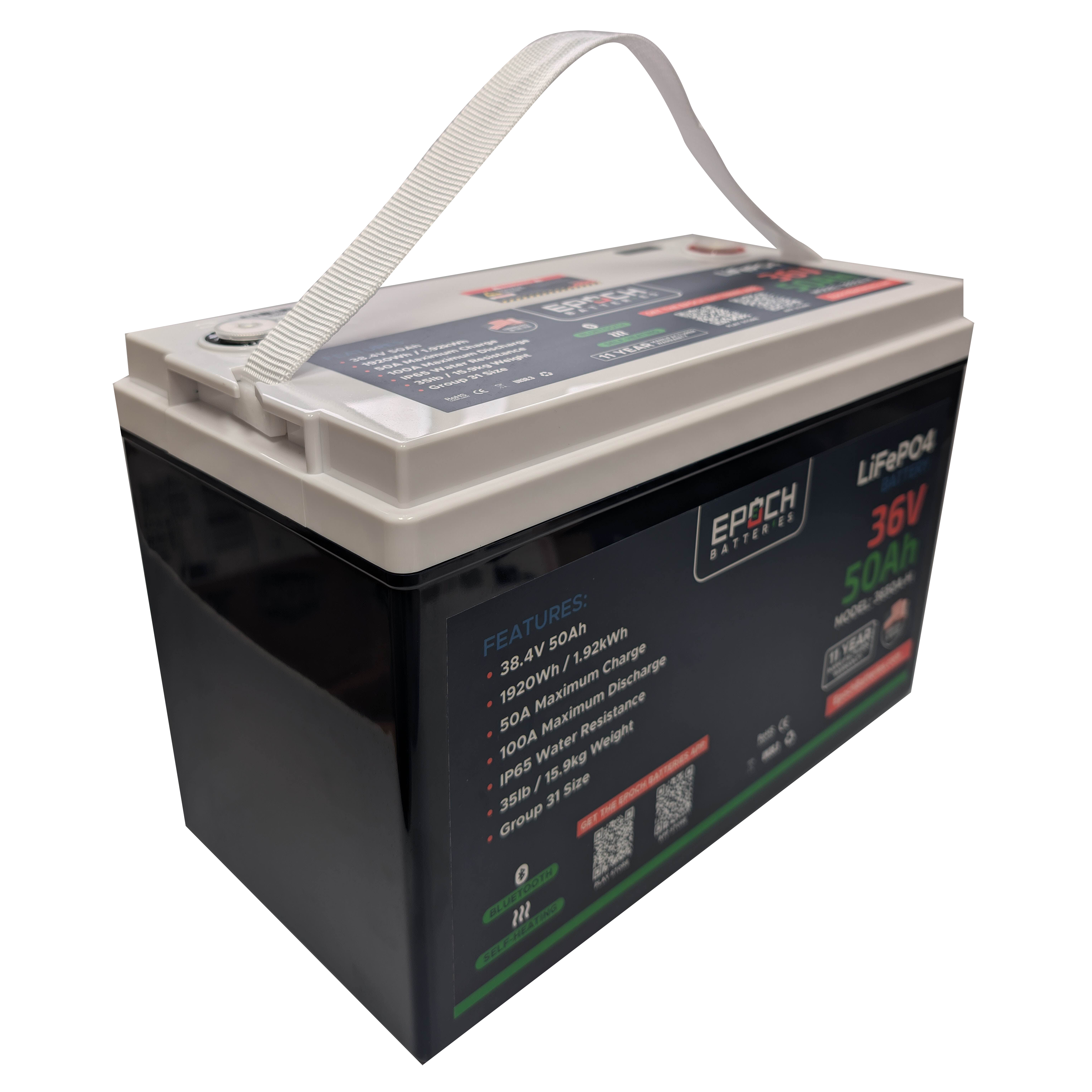 36V 50Ah Essential Series - Bluetooth & Heated LiFePO4 Battery