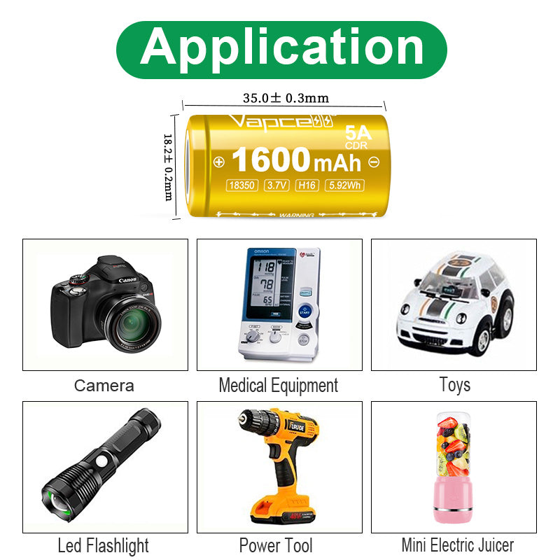 Vapcell 18350 H16 1600mAh 5A Battery