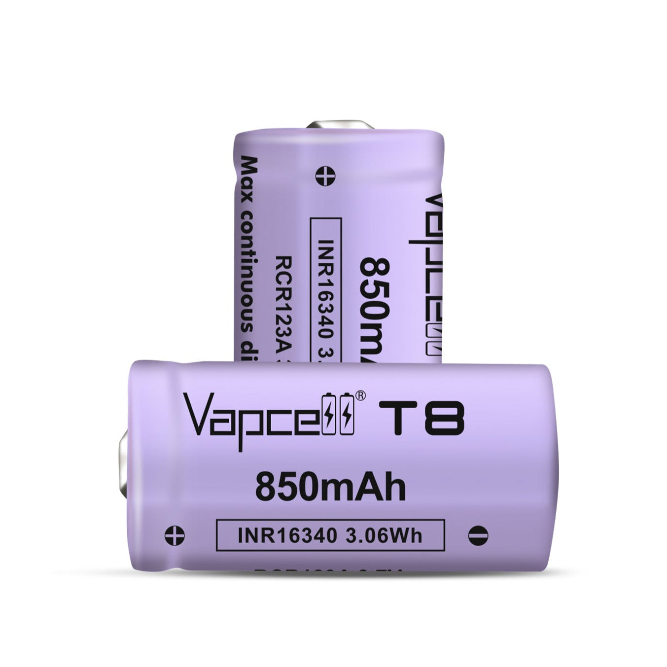 Vapcell 16340 T8 850mAh 3A - Button Top Battery