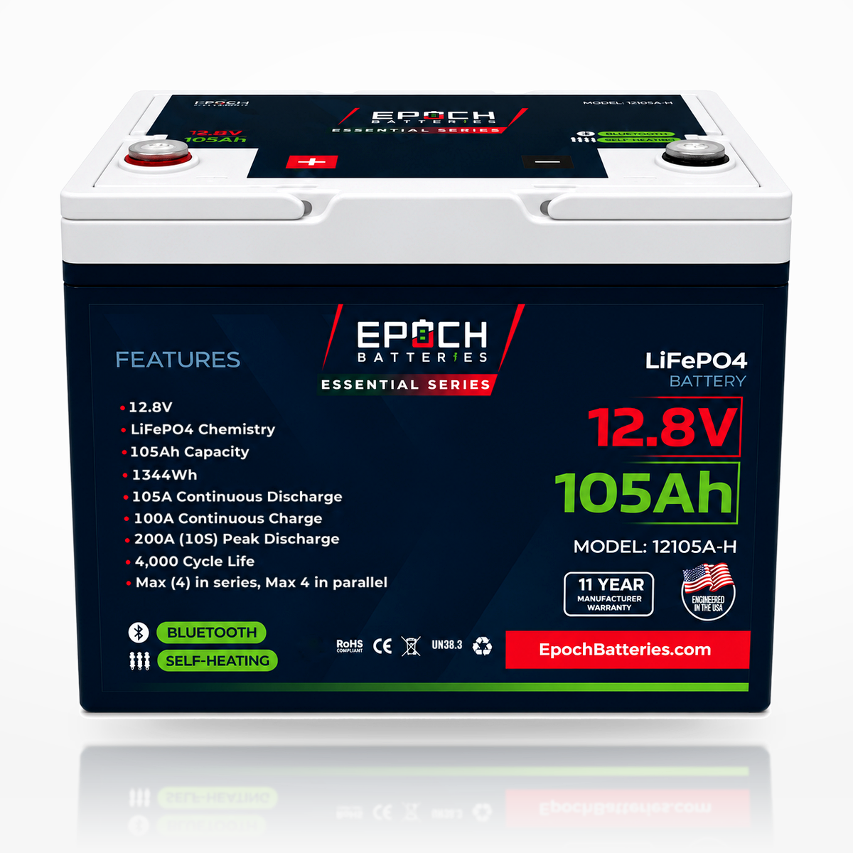 12V 105Ah Essential Series - Bluetooth & Heated LiFePO4 Battery