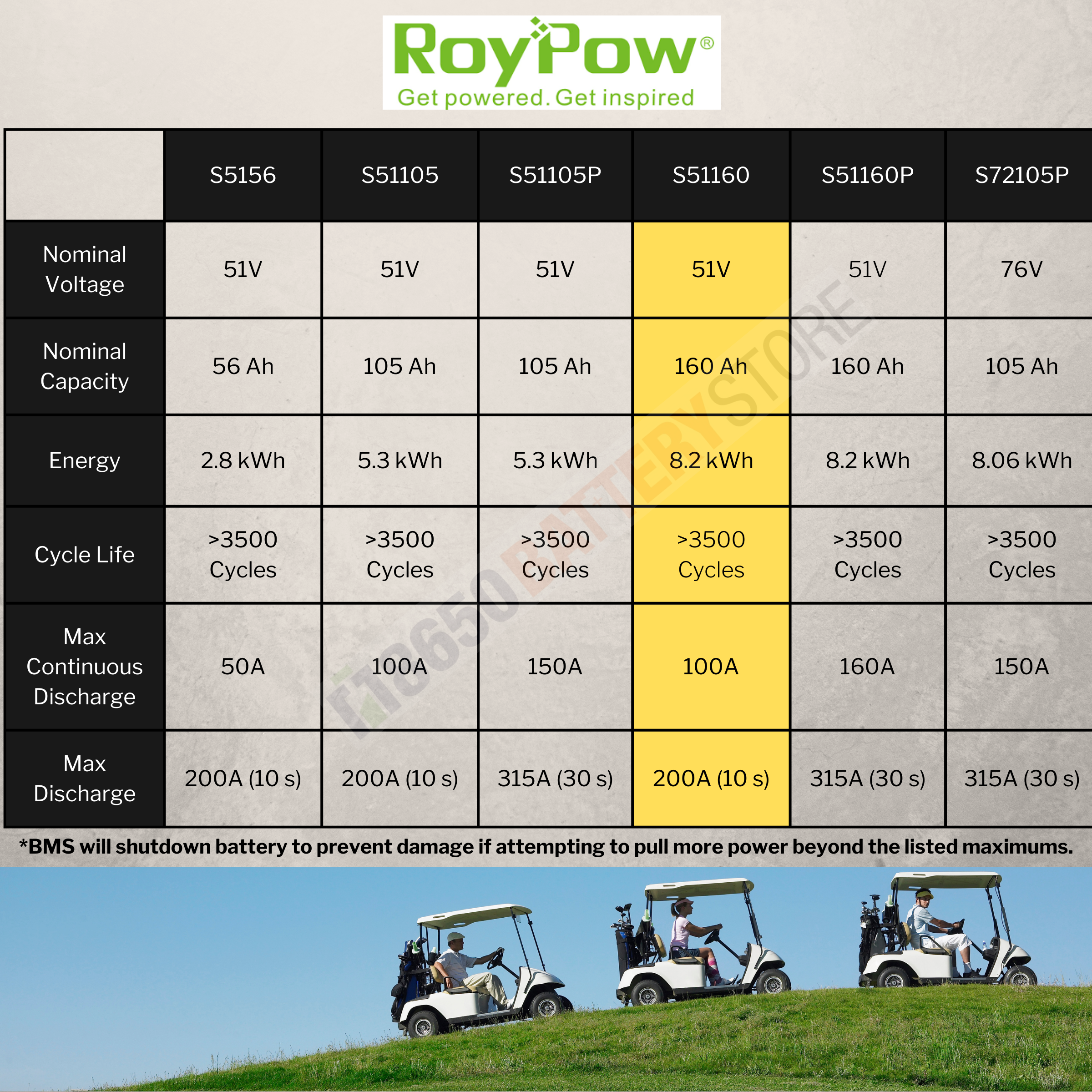 RoyPow 48V 160Ah Lithium Battery (S51160) - Official Dealer