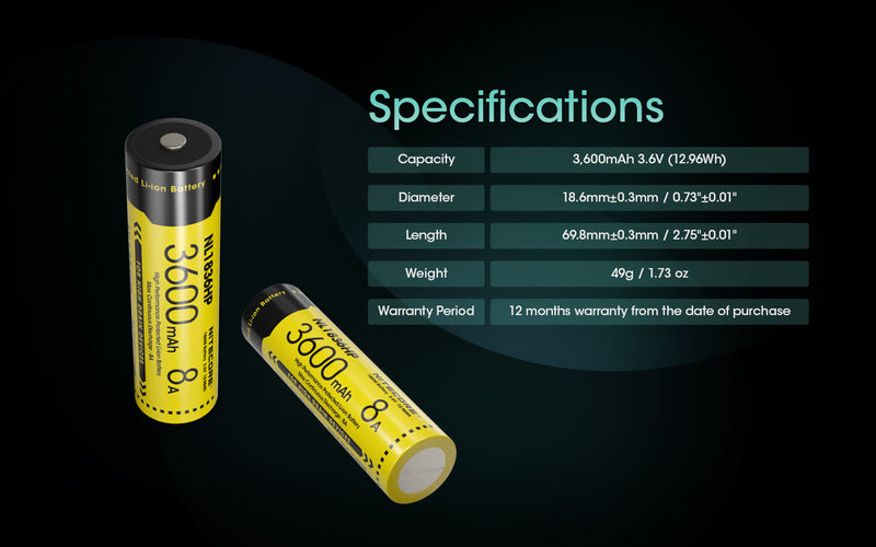 Nitecore NL1836HP 18650 3600mAh - Protected Button Top Battery
