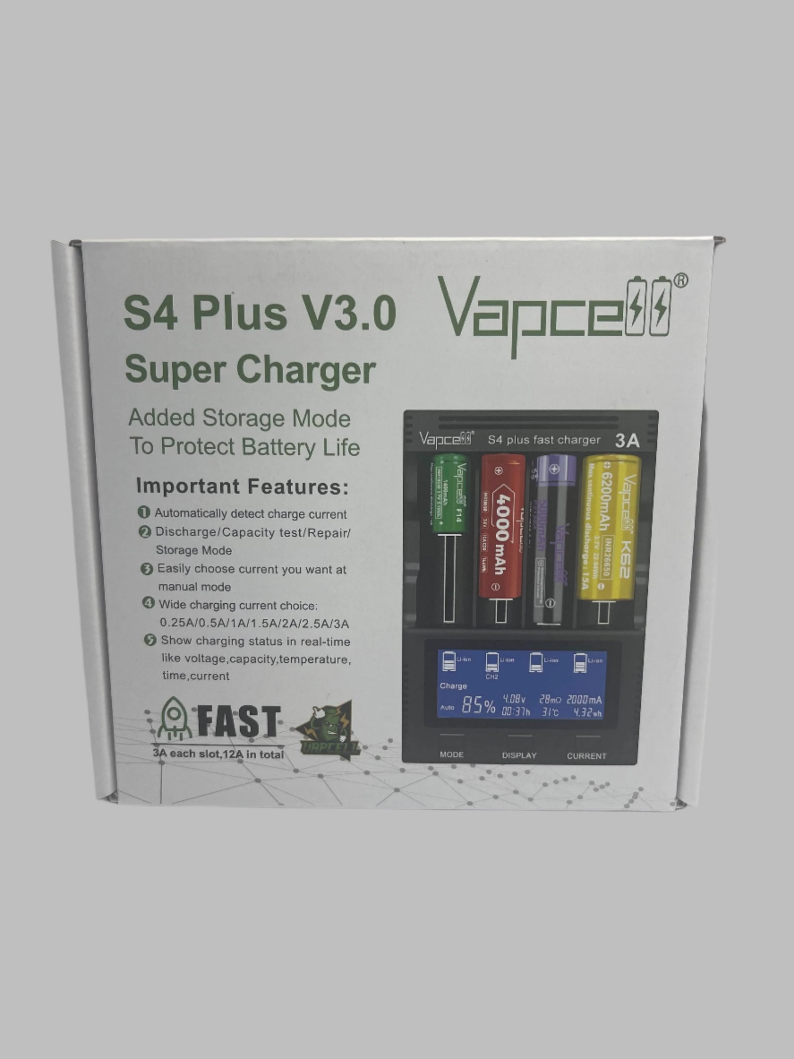 Vapcell S4 Plus V3.0 Universal Smart Fast Battery Charger 18650 Battery Store