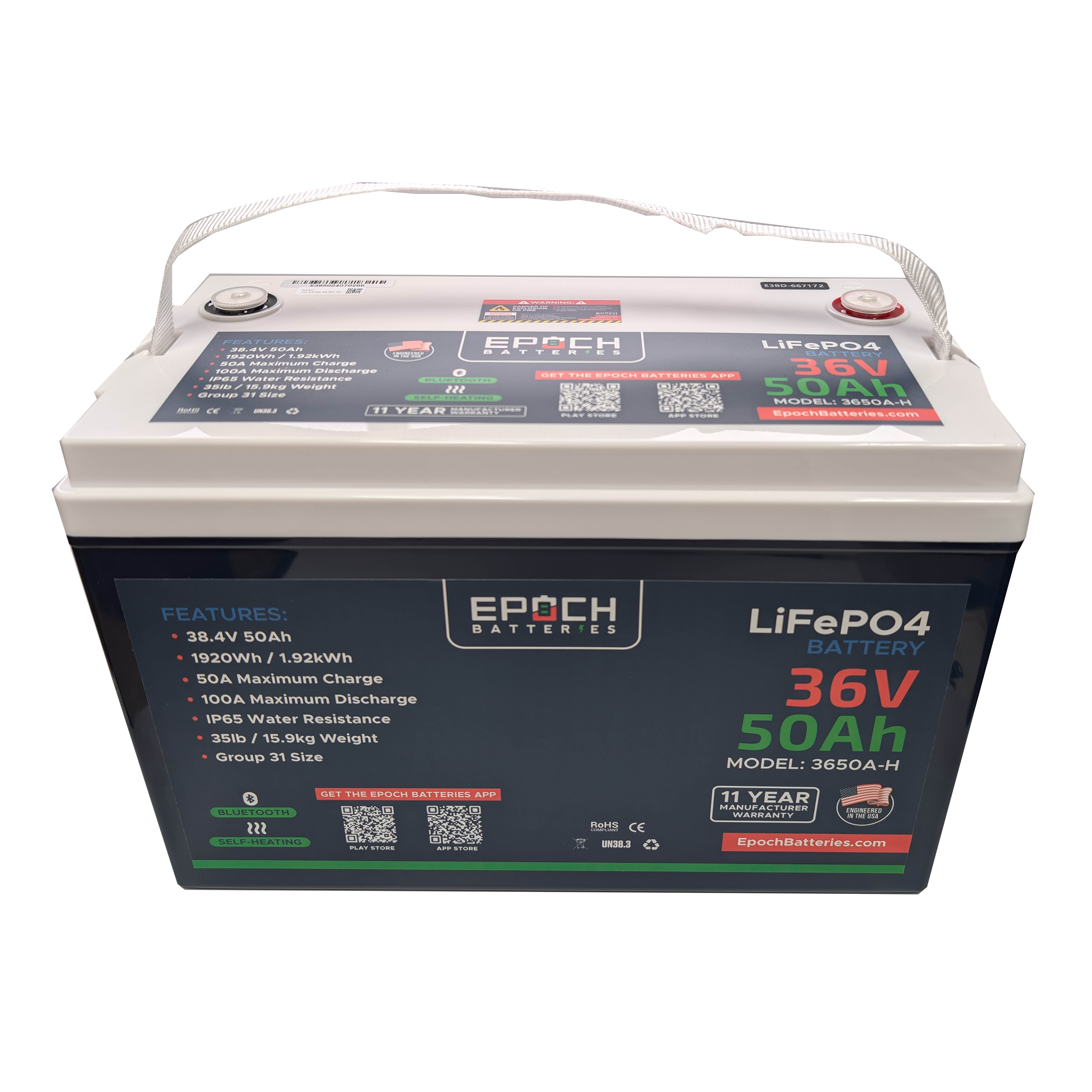 36V 50Ah Essential Series - Bluetooth & Heated LiFePO4 Battery