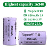 Vapcell 16340 T8 850mAh 3A - Button Top Battery
