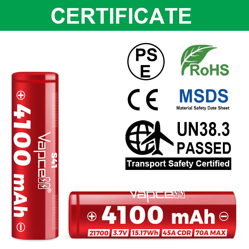 Vapcell 21700 S41 4100mAh 70A Battery