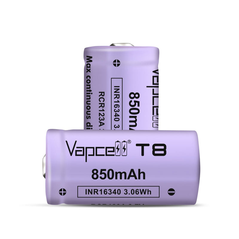 Vapcell 16340 T8 850mAh 3A - Button Top Battery