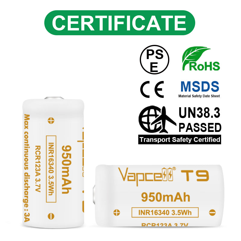 Vapcell 16340 T9 950mAh 3A Battery