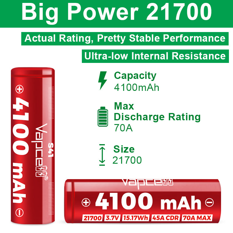 Vapcell 21700 S41 4100mAh 70A Battery