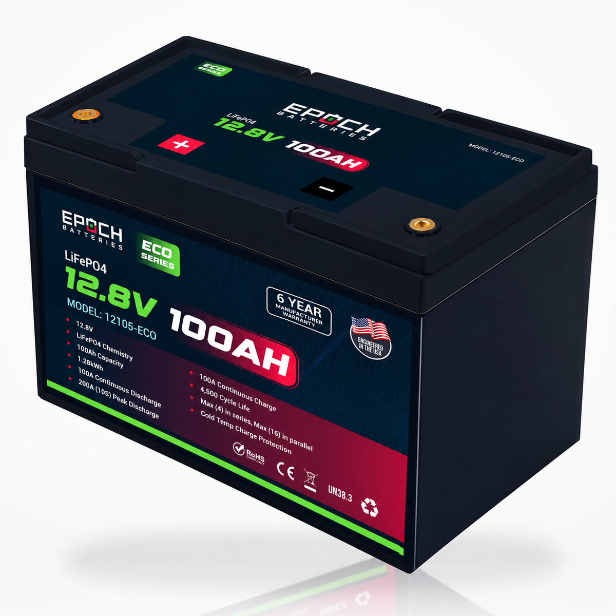12V 100Ah Eco Series LiFePO4 Battery (1.28kWh)