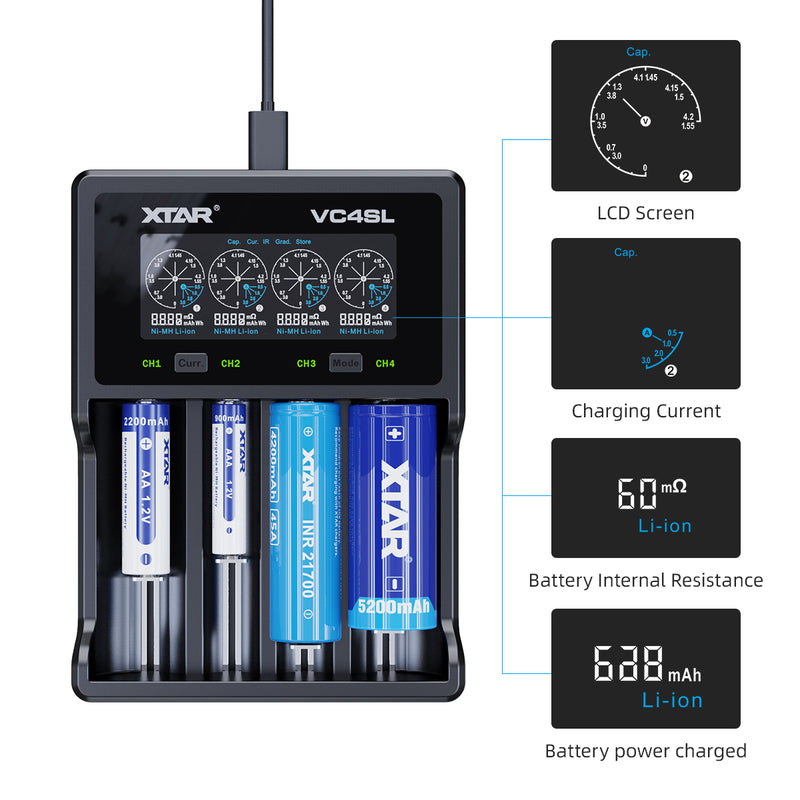 XTAR VC4SL 4 Bay Digital LCD Battery Charger