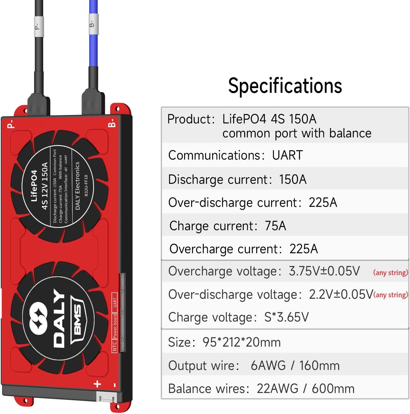 Daly 12V 150A BMS - 4S LiFePO4 - Bluetooth
