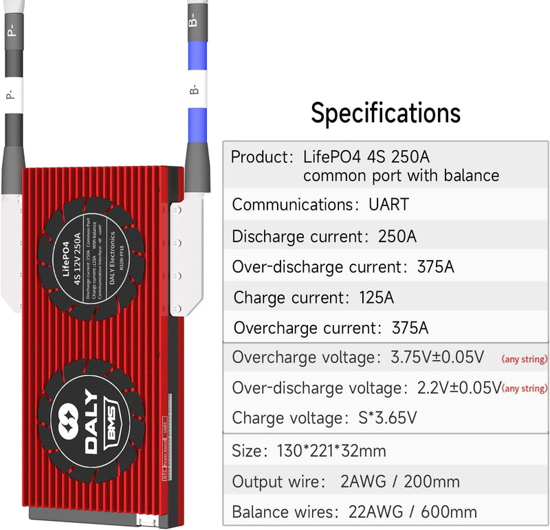 Daly 12V 250A BMS - 4S LiFePO4 - Bluetooth