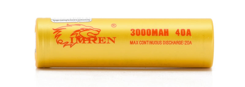 Imren 18650 3000mAh 20A/40A IMR Battery (Gold)