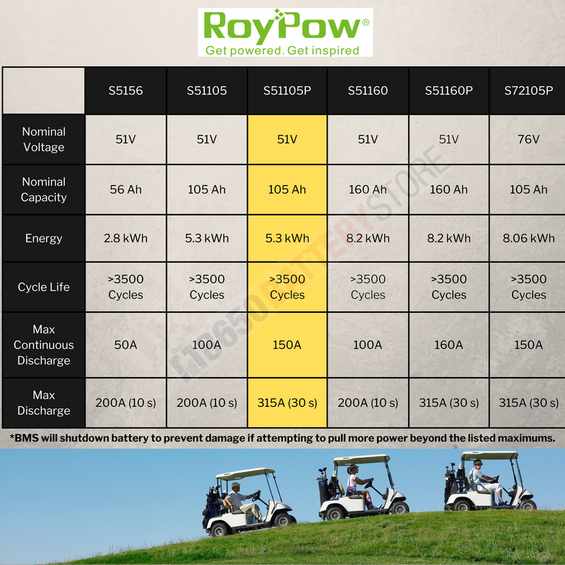 RoyPow 48V 105Ah Lithium Battery (S51105P) - Power Series